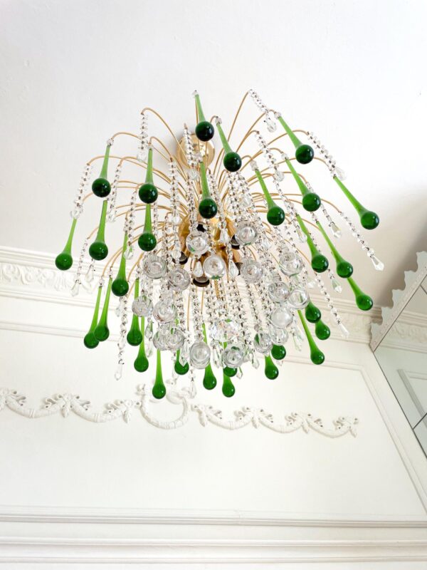 Vintage Green Italian Murano Waterfall Cascade Chandelier – 1970s